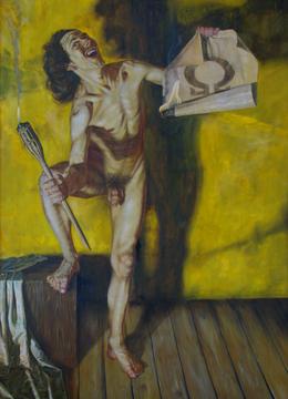 Aris Kalaizis | Diogenes from Sinope | Oil on wood | 47 x 67 in | 1995
