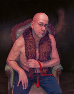 Aris Kalaizis, Janni with Fur and red Ribbon, Oil on canvas, 51 x 47 in, 2023