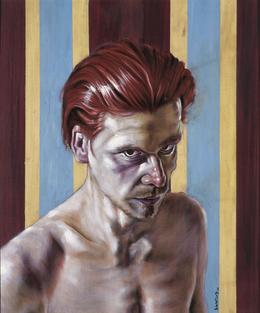 Aris Kalaizis | Portrait of René Pfeiffer | Oil on wood | 20 x 16 in | 1995